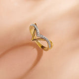 Two-Tone Chevron Diamond Ring, 14K Solid Gold, 1/6 ct Lab Grown Diamond-6