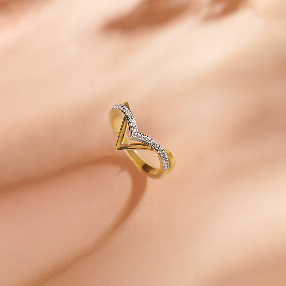 Two-Tone Chevron Diamond Ring, 14K Solid Gold, 1/6 ct Lab Grown Diamond-1