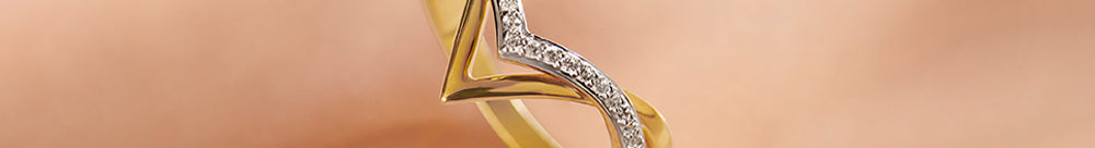 Two-Tone Chevron Diamond Ring, 14K Solid Gold, 1/6 ct Lab Grown Diamond-1