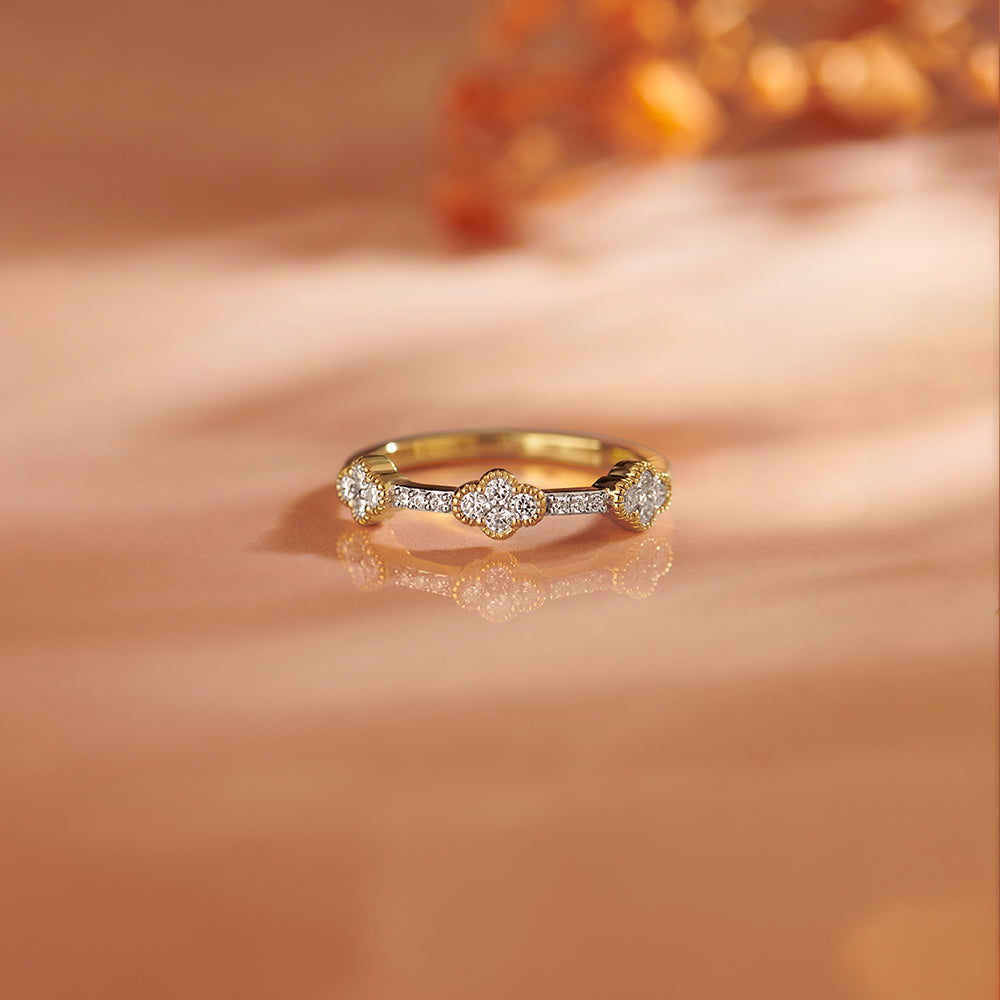 Three-Flower Diamond Ring, 14K Gold Vermeil, 1/4 ct Lab Grown Diamond-1