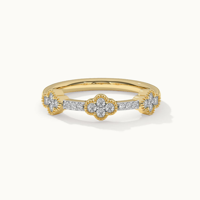 Three-Flower Diamond Ring, 14K Gold Vermeil, 1/4 ct Lab Grown Diamond-3