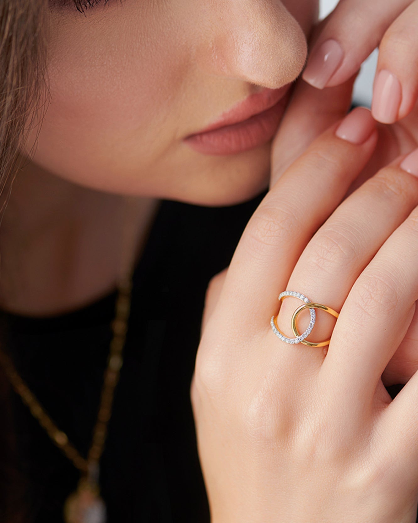 Wide Interlocked Diamond Ring, 14K Gold Vermeil, 1/4 ct Lab Grown Diamond-7