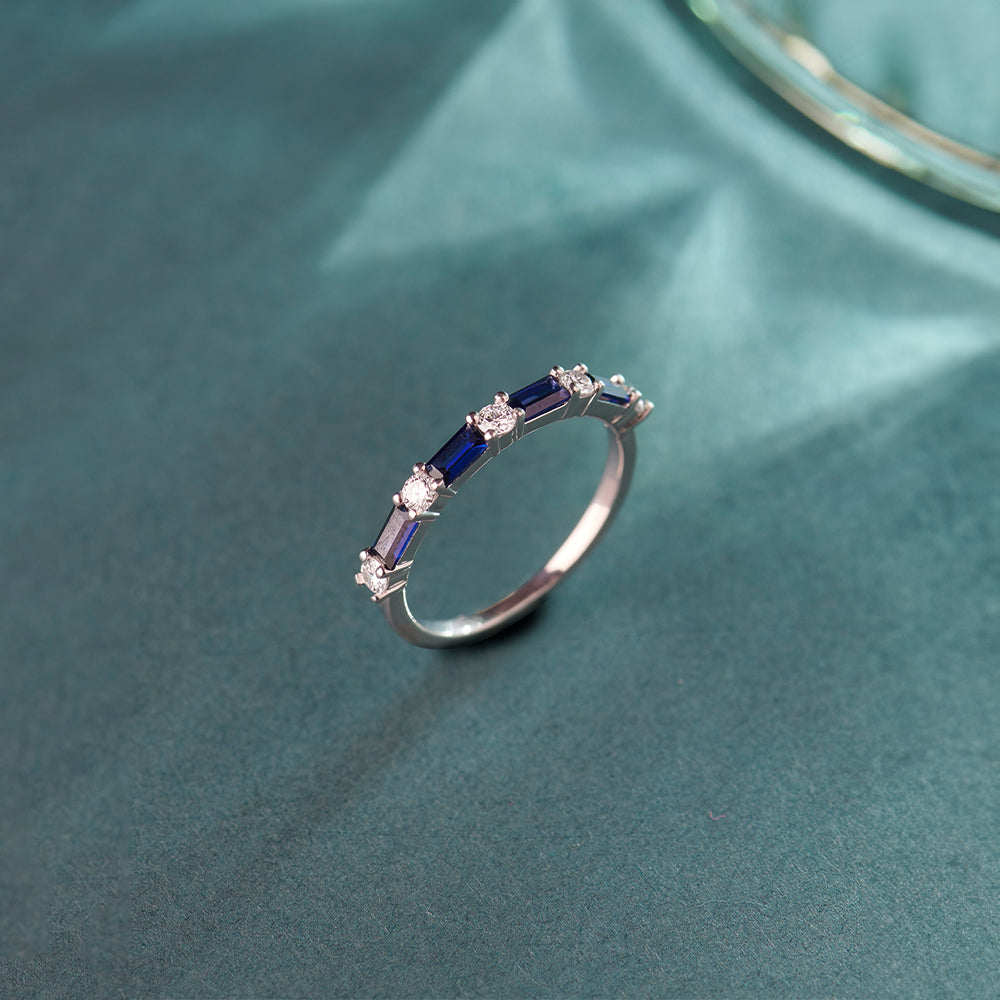 Baguette & Diamond Band, Sterling Silver, 1/5 ct Lab Grown Diamond-1