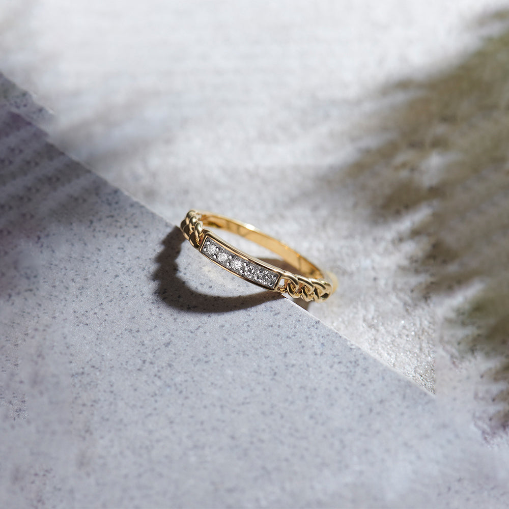 Chain-Link Stackable Diamond Band, 14K Solid Gold, 1/8 ct Lab Grown Diamond-1