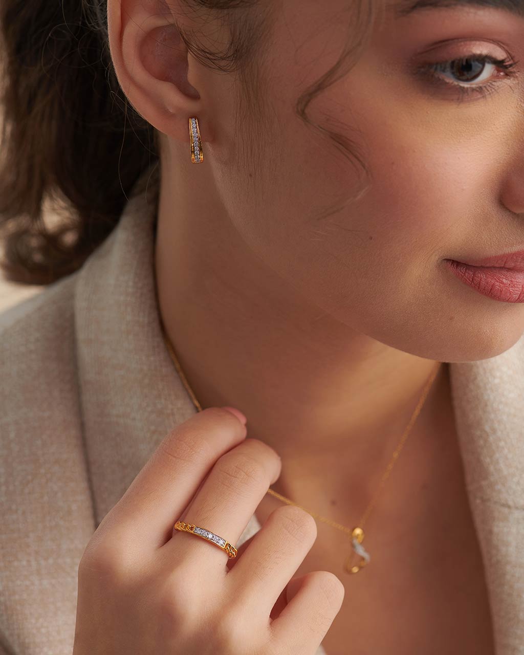 Chain-Link Stackable Diamond Band, 14K Gold Vermeil, 1/8 ct Lab Grown Diamond-2