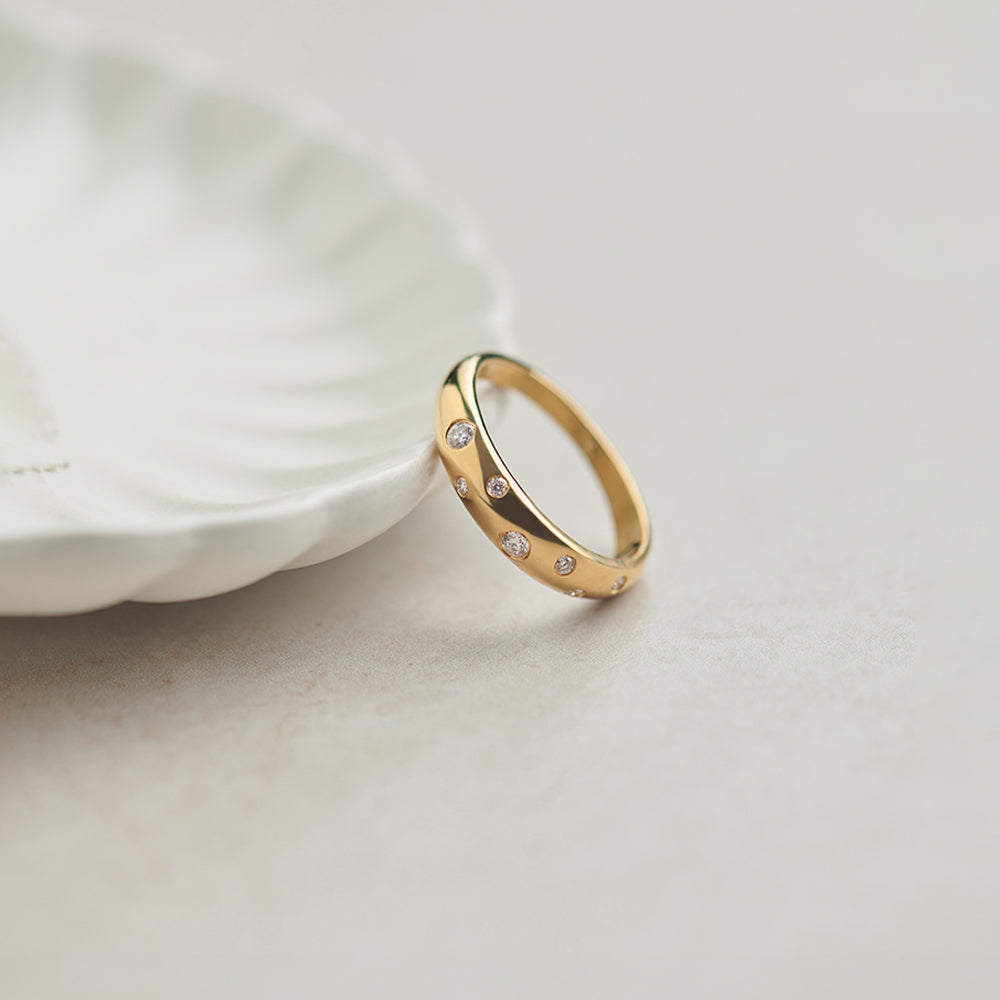 Scattered Diamond Band, 14K Solid Gold, 1/6 ct Lab Grown Diamond-1