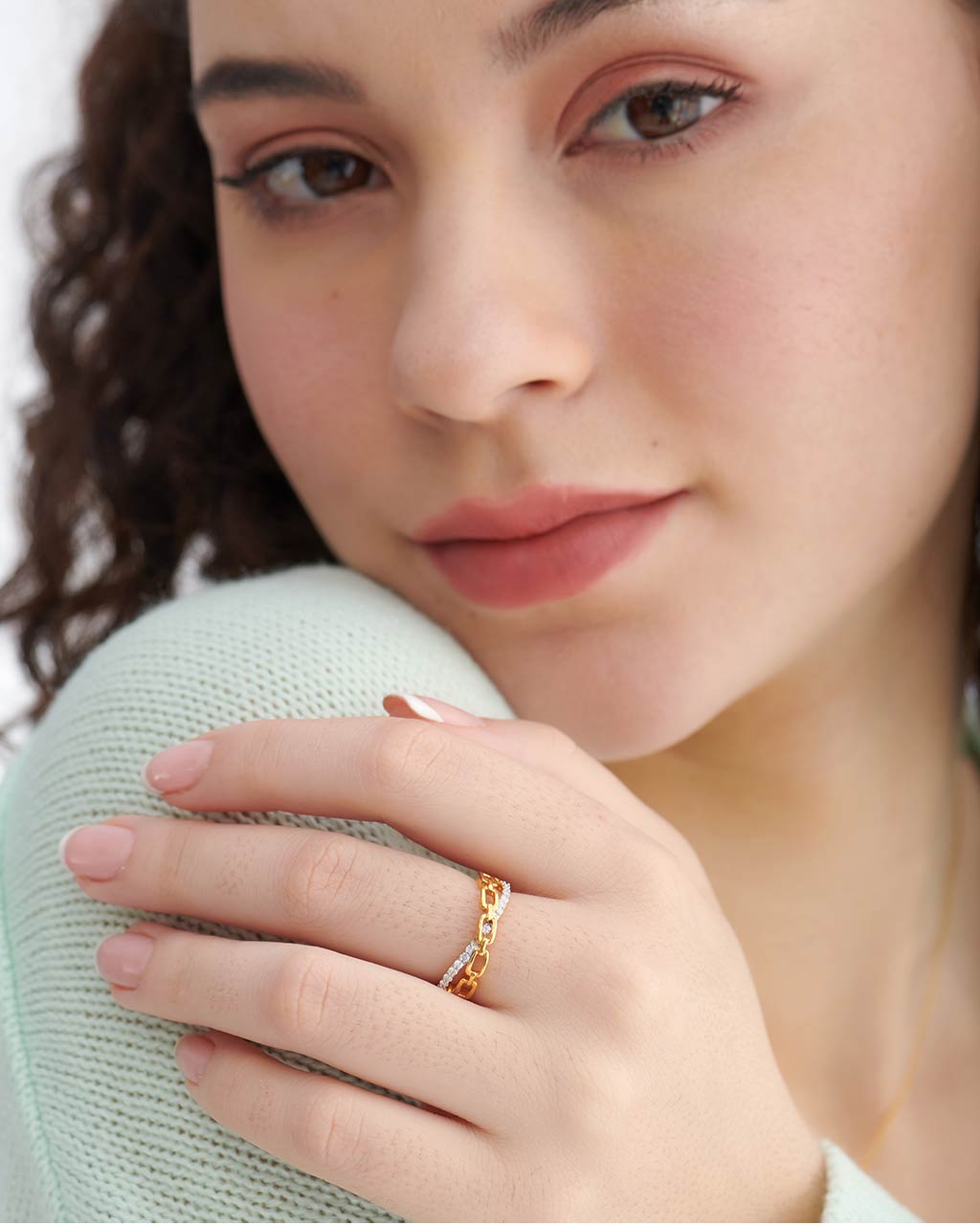 Chain-Link Diamond Ring, 14K Solid Gold, 1/6 ct Lab Grown Diamond-2