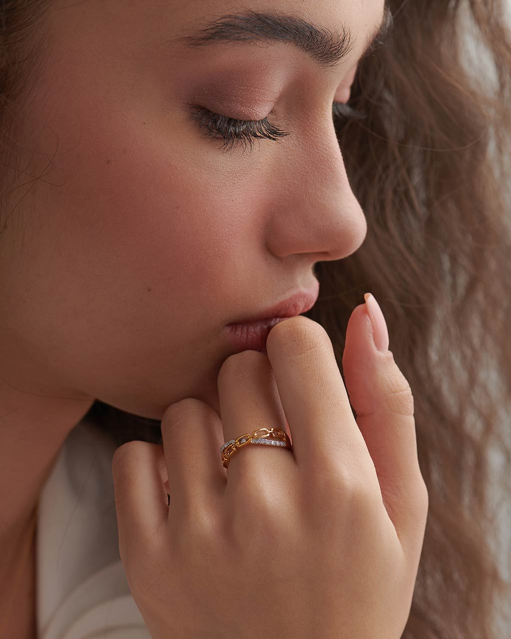 Chain-Link Diamond Ring, 14K Solid Gold, 1/6 ct Lab Grown Diamond-5