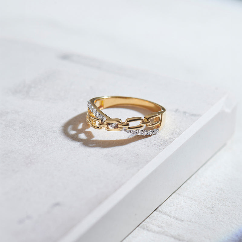 Chain-Link Diamond Ring, 14K Gold Vermeil, 1/6 ct Lab Grown Diamond-1