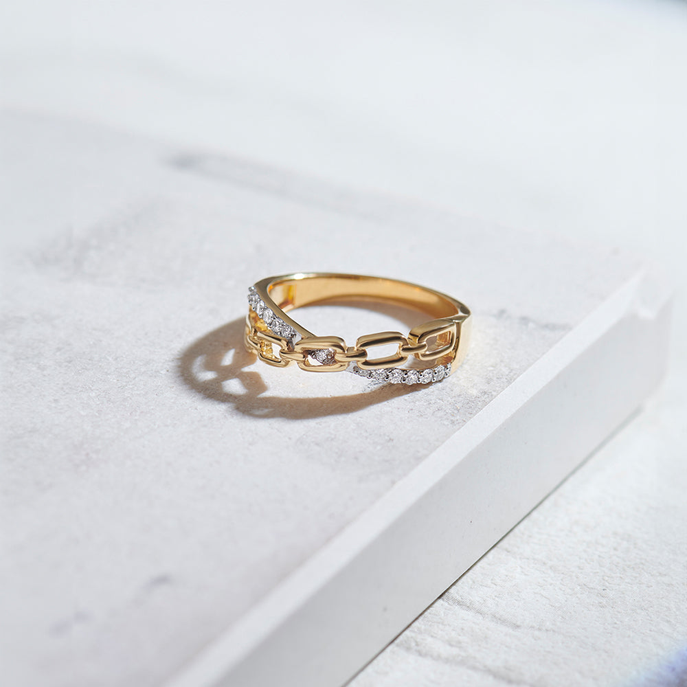 Chain-Link Diamond Ring, 14K Solid Gold, 1/6 ct Lab Grown Diamond-1