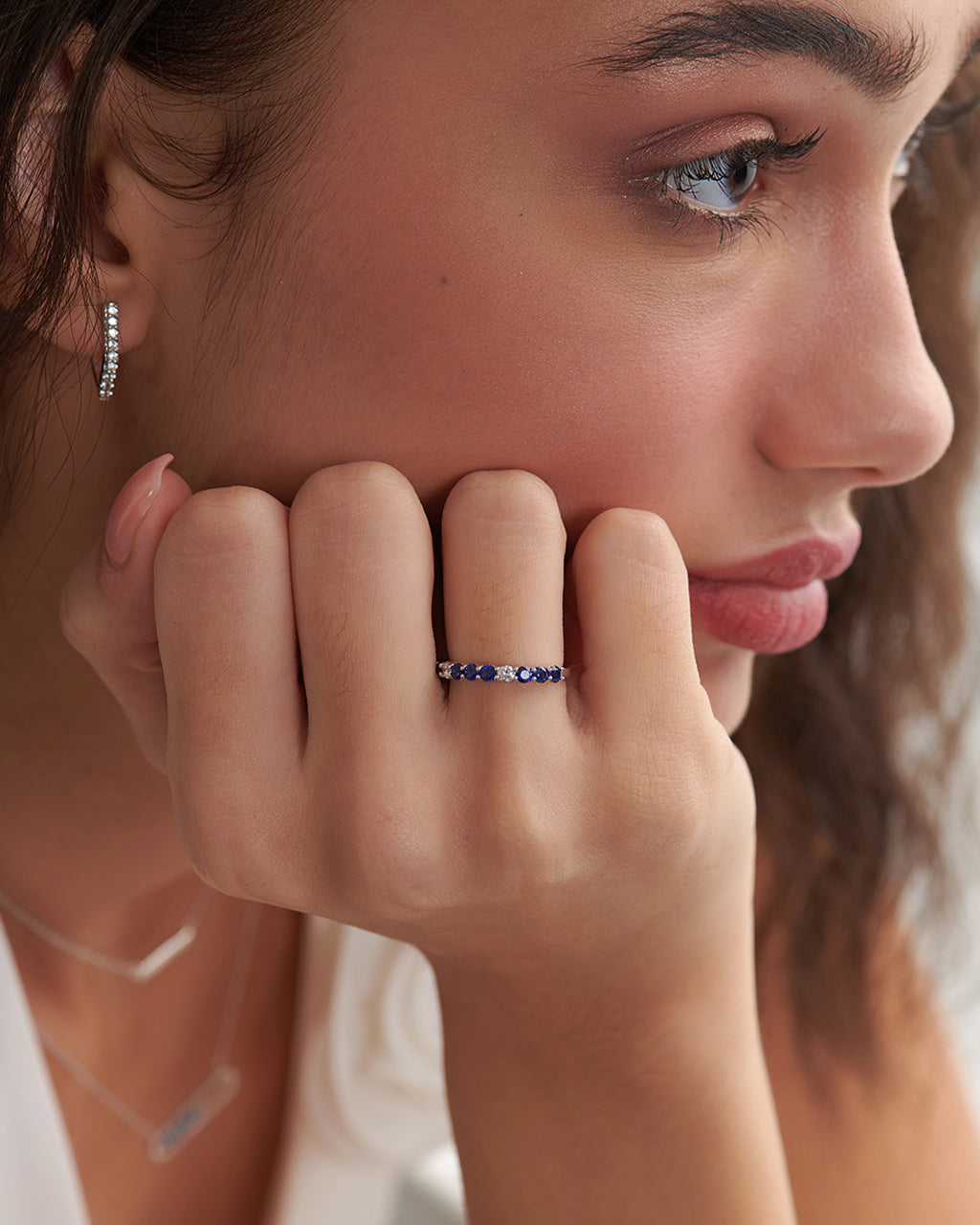 Created Sapphire & Diamond Band, 14K Solid Gold, 1/8 ct Lab Grown Diamond-4