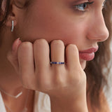 Created Sapphire & Diamond Band, 14K Solid Gold, 1/8 ct Lab Grown Diamond-4