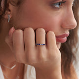 Created Sapphire & Diamond Band, Sterling Silver, 1/8 ct Lab Grown Diamond-4