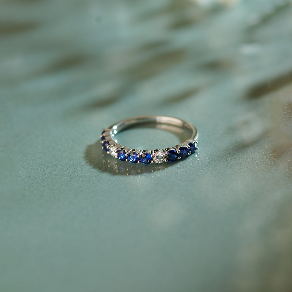 Created Sapphire & Diamond Band, 14K Solid Gold, 1/8 ct Lab Grown Diamond-1