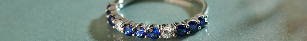 Created Sapphire & Diamond Band, 14K Solid Gold, 1/8 ct Lab Grown Diamond-1