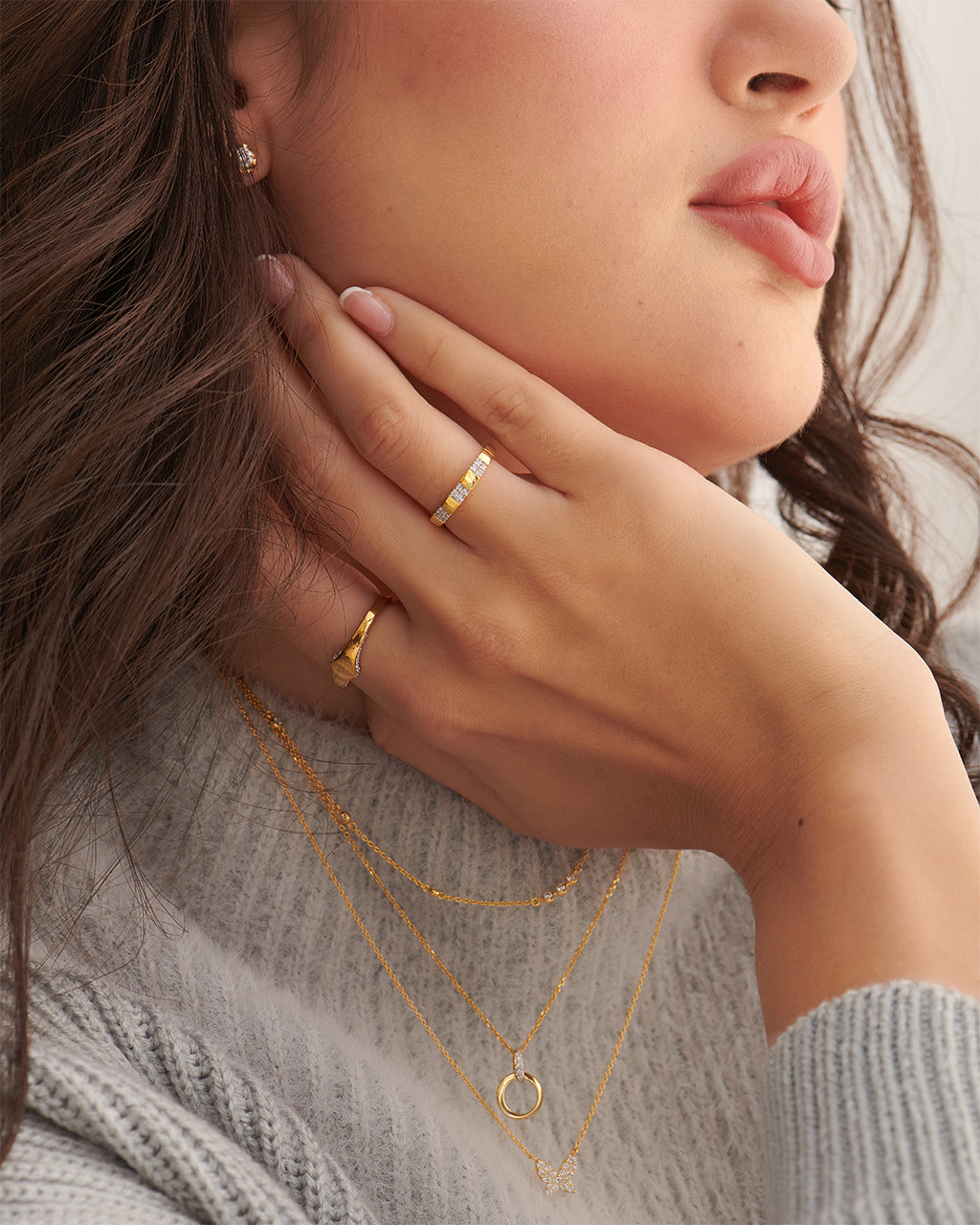 Stationed Stackable Band, 14K Solid Gold, 1/20 ct Lab Grown Diamond-2