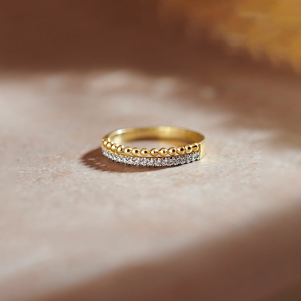 Beaded Diamond Band, 14K Solid Gold, 1/10 ct Lab Grown Diamond-1