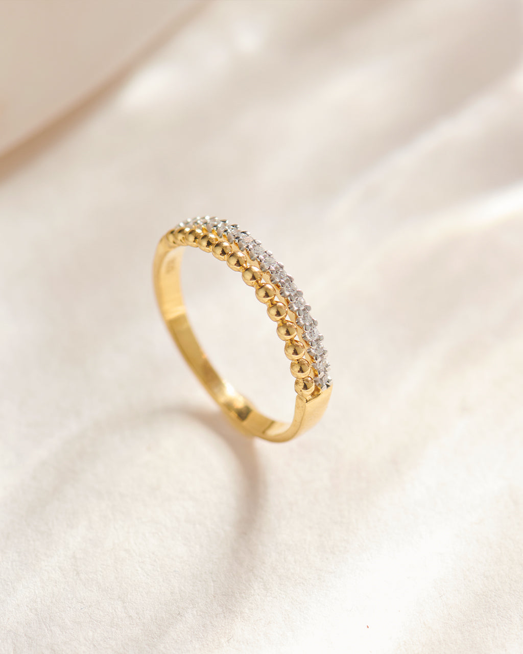 Beaded Diamond Band, 14K Solid Gold, 1/10 ct Lab Grown Diamond-6