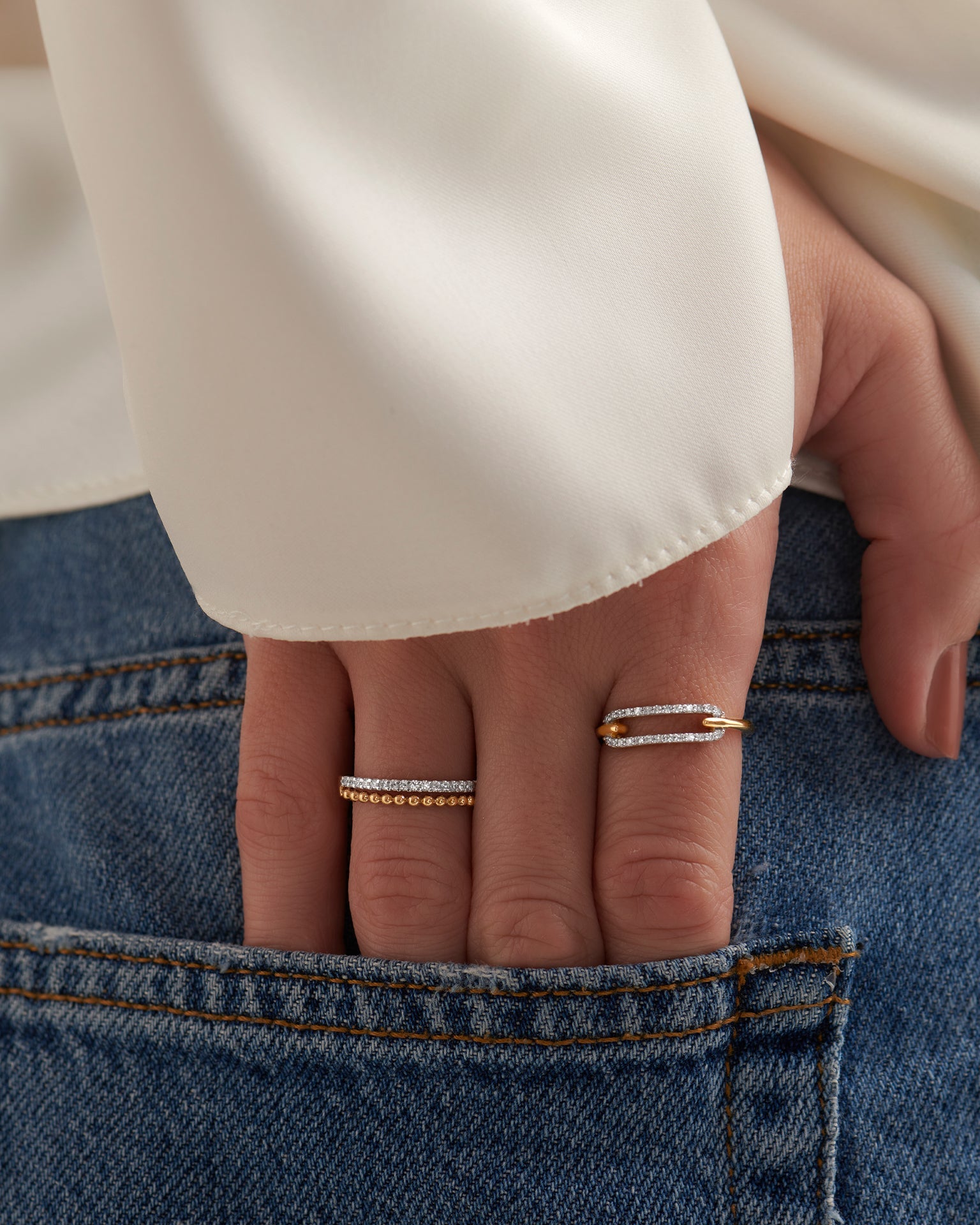Beaded Diamond Band, 14K Solid Gold, 1/10 ct Lab Grown Diamond-9