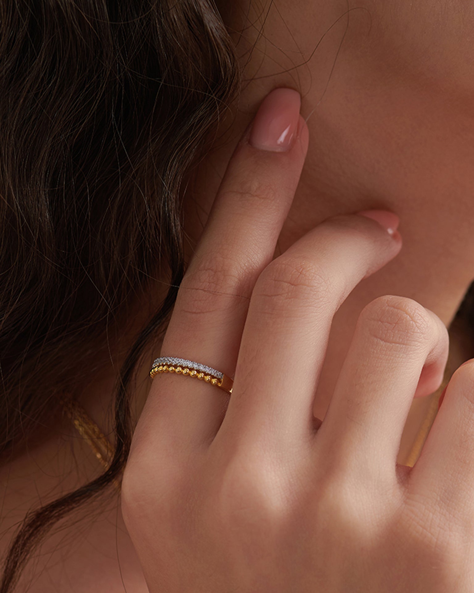 Beaded Diamond Band, 14K Solid Gold, 1/10 ct Lab Grown Diamond-2