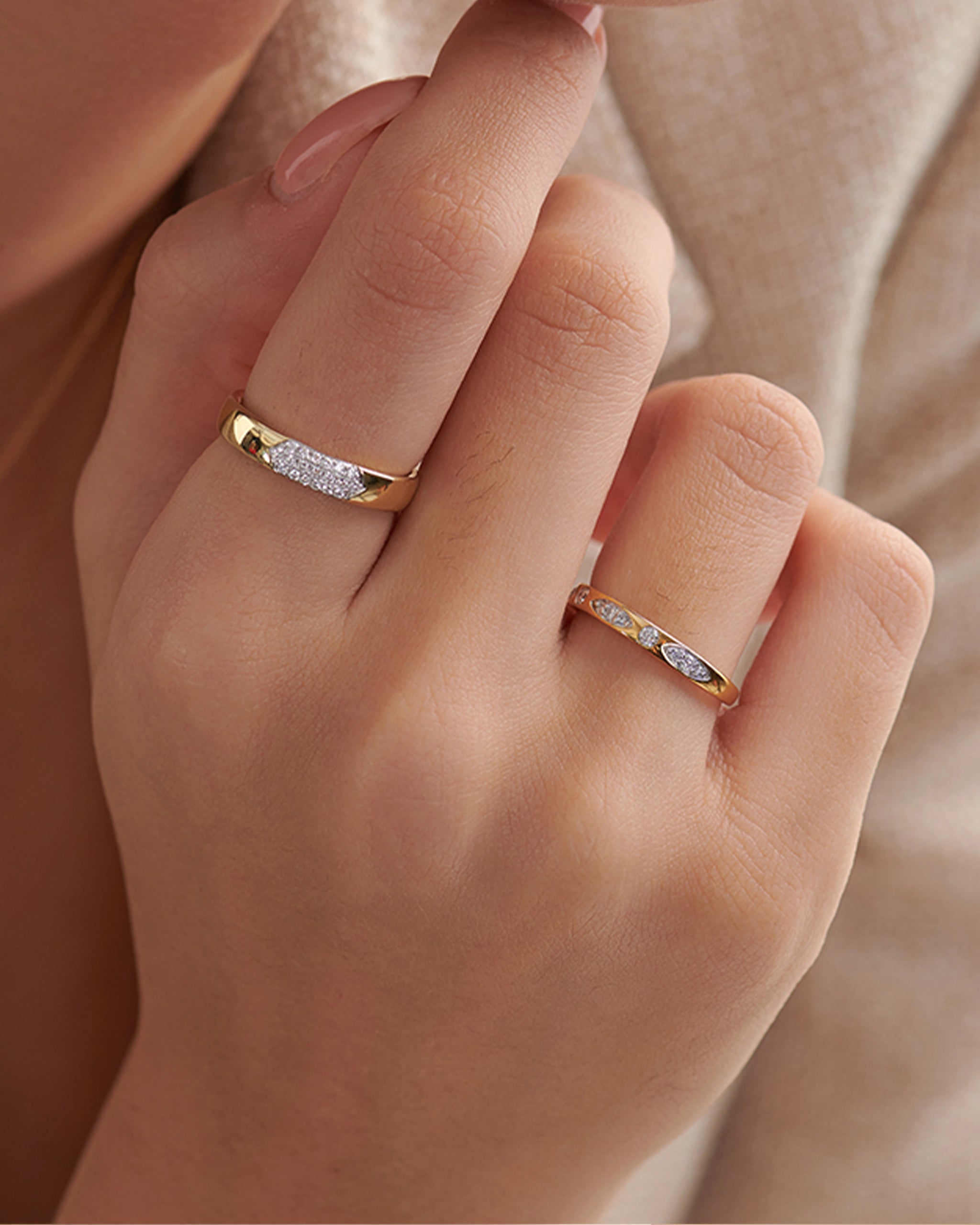 Leafy Diamond Stackable Band, 14K Gold Vermeil, 1/6 ct Lab Grown Diamond-8