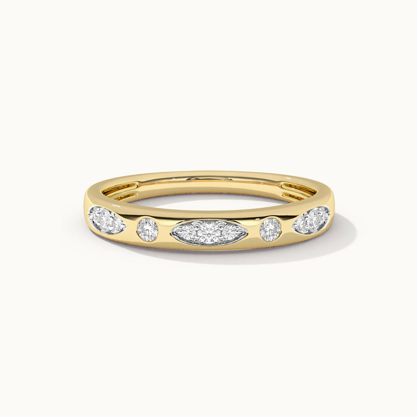 Leafy Diamond Stackable Band, 14K Solid Gold, 1/6 ct Lab Grown Diamond-3