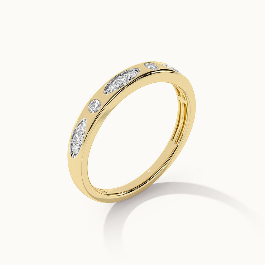 Leafy Diamond Stackable Band, 14K Solid Gold, 1/6 ct Lab Grown Diamond-5
