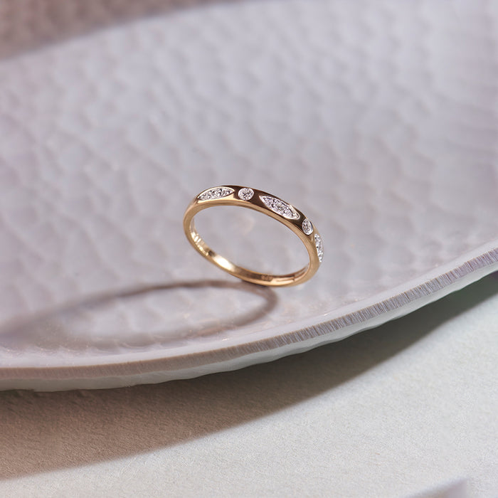 Leafy Diamond Stackable Band, 14K Gold Vermeil, 1/6 ct Lab Grown Diamond-1
