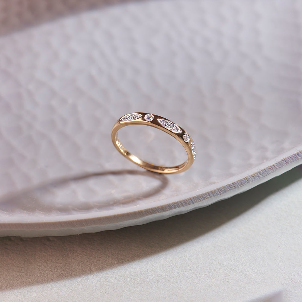 Leafy Diamond Stackable Band, 14K Gold Vermeil, 1/6 ct Lab Grown Diamond-1
