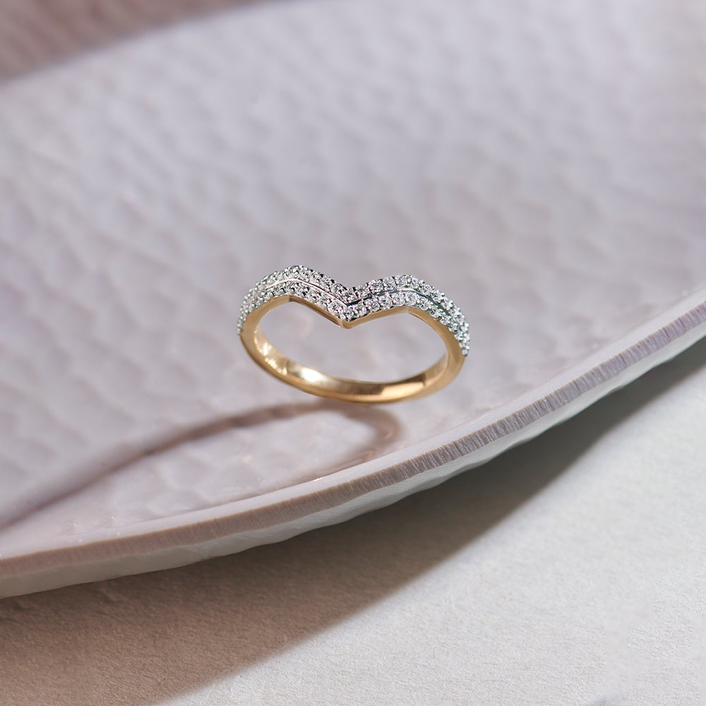 Stackable Chevron Diamond Band, 14K Gold Vermeil, 1/3 ct Lab Grown Diamond-1