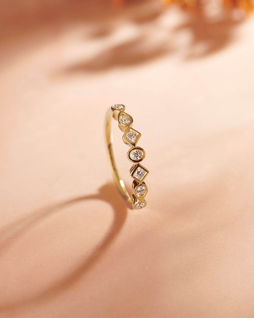 Dainty Geometric Stackable Diamond Band, 14K Solid Gold, 1/5 ct Lab Grown Diamond-5