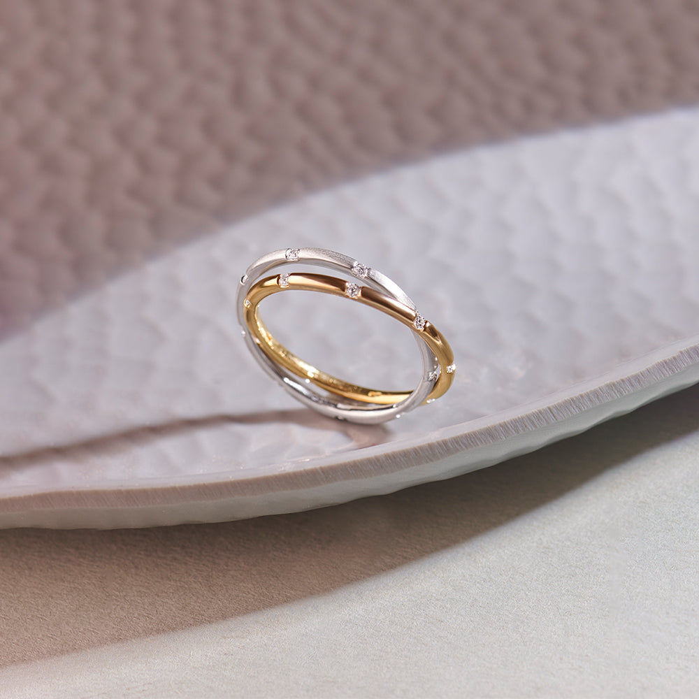 Two-Tone Interlocking Diamond Band, 14K Gold Vermeil, 1/4 ct Lab Grown Diamond-1