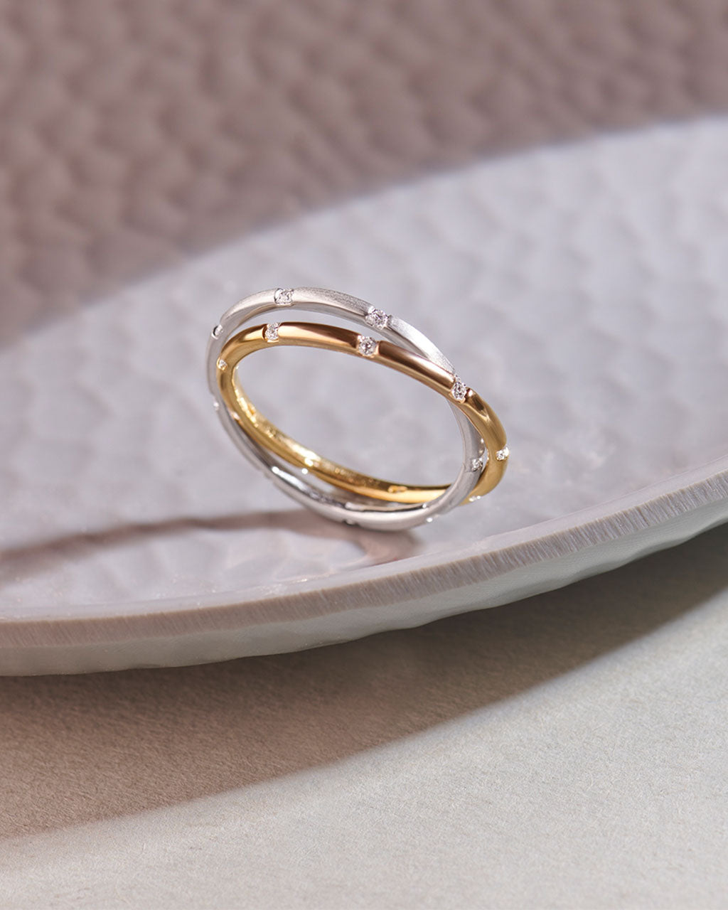 Two-Tone Interlocking Diamond Band, 14K Gold Vermeil, 1/4 ct Lab Grown Diamond-6