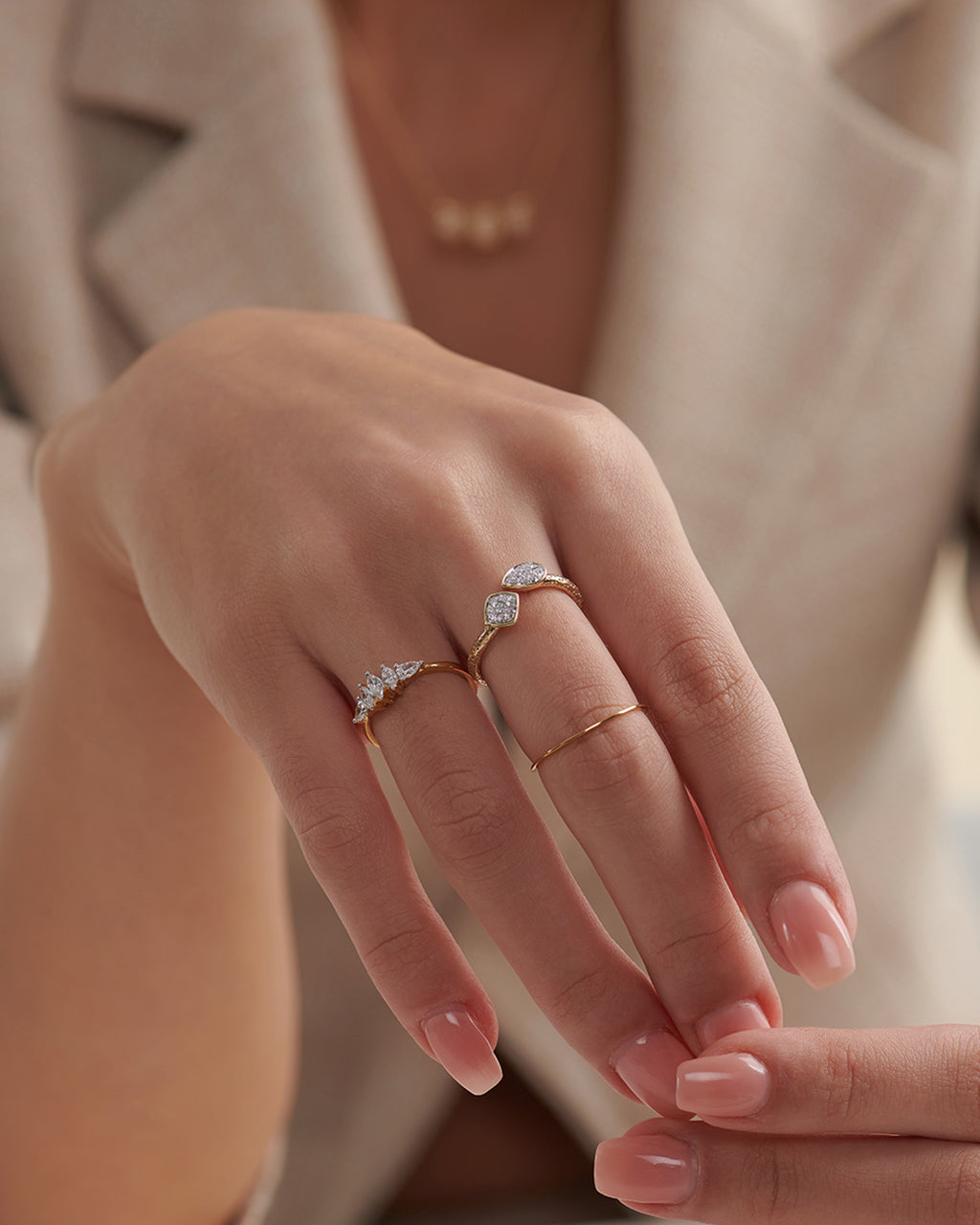 Textured Open Diamond Ring, 10K Solid Gold, 1/5 ct Lab Grown Diamond-6