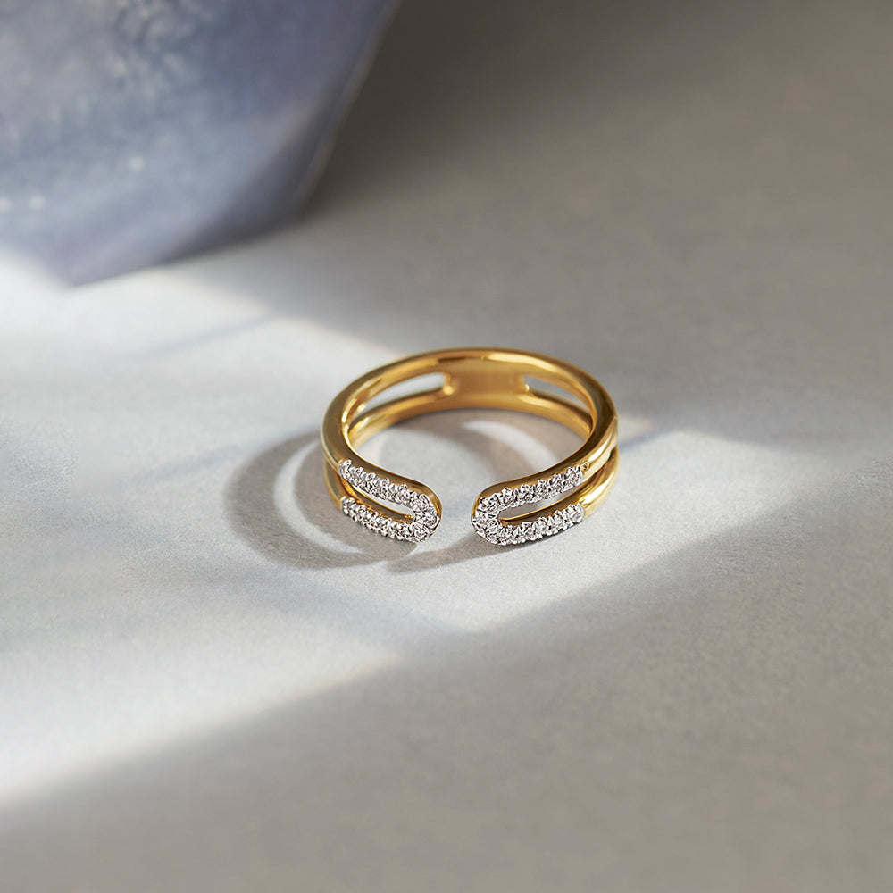 U-pin Diamond Open Band, 14K Gold Vermeil, 1/6 ct Lab Grown Diamond-1