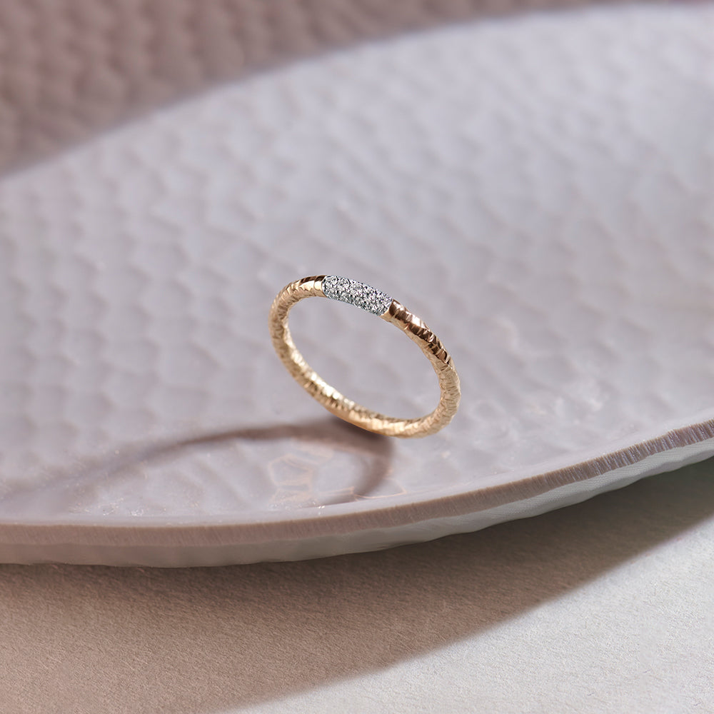 Textured Diamond Band, 10K Solid Gold, 1/10 ct Lab Grown Diamond-1