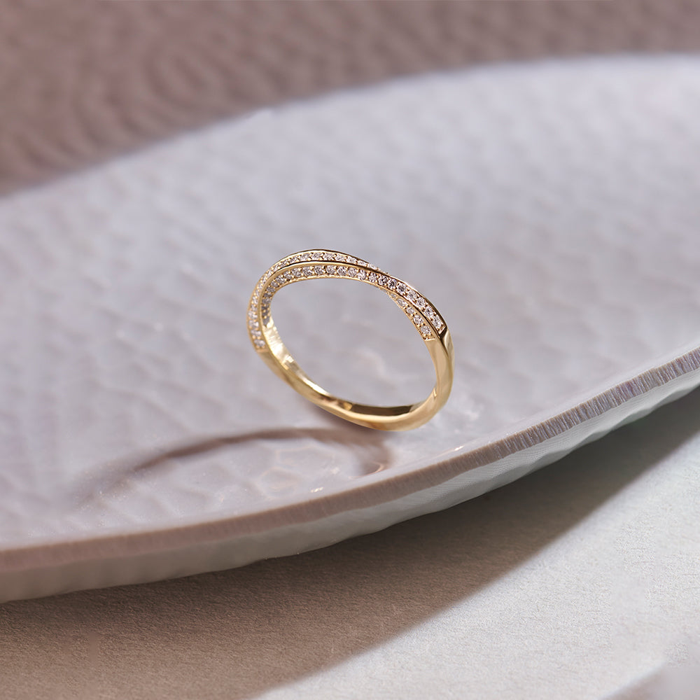 Twisted Stackable Diamond Band, 14K Solid Gold, 1/2 ct Lab Grown Diamond-1