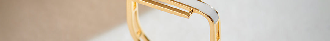 Square White Cera Band, 14K Solid Gold-1
