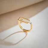 Square White Cera Band, 14K Solid Gold-1