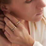 Square White Cera Band, 14K Solid Gold-2