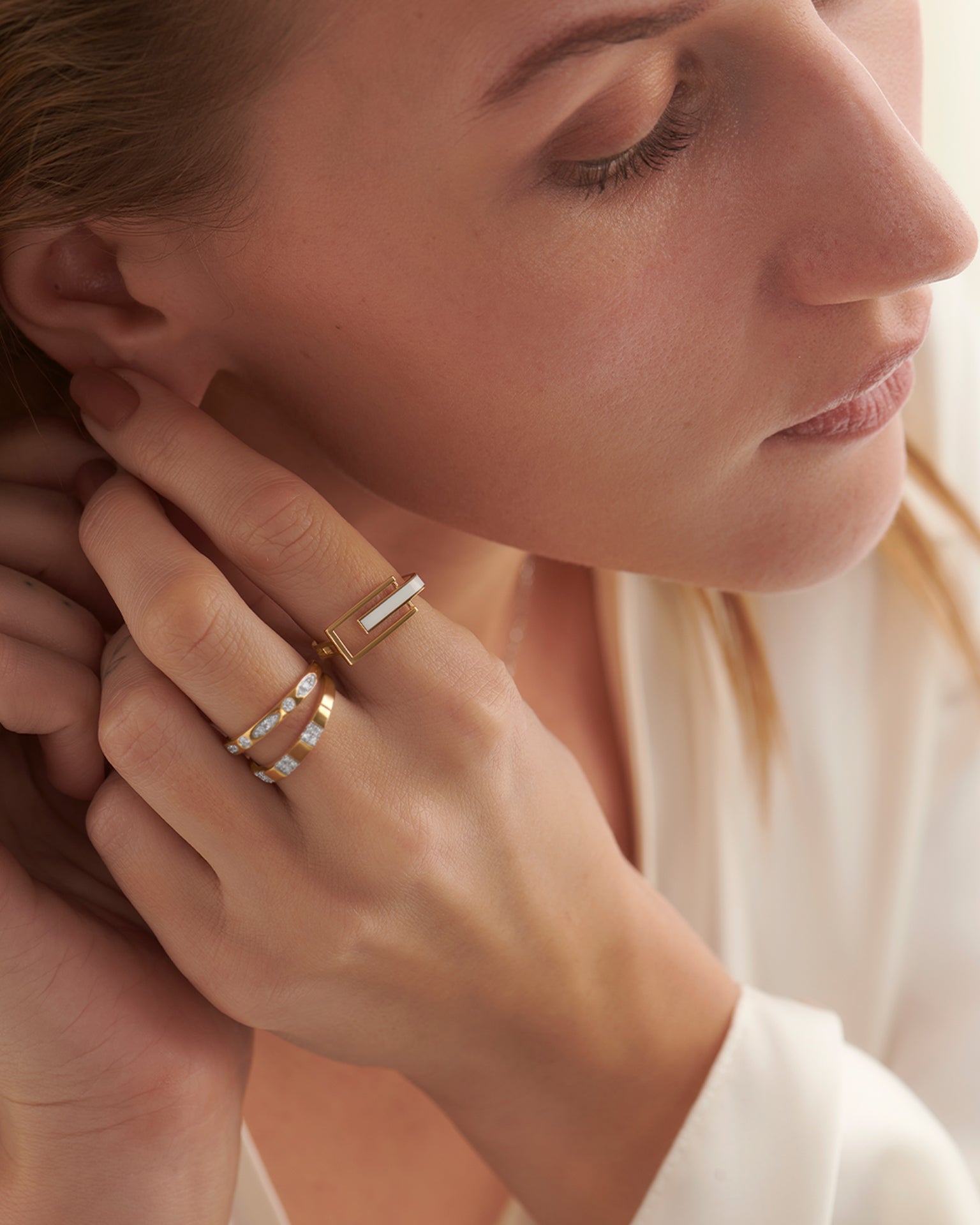 Square White Cera Band, 14K Gold Vermeil-2