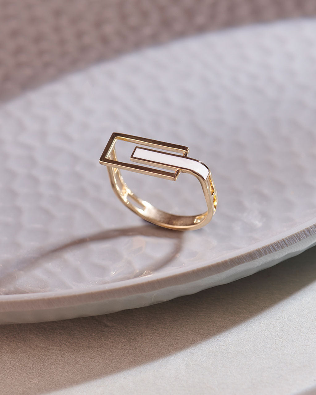 Square White Cera Band, 14K Solid Gold-5