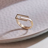 Square White Cera Band, 14K Solid Gold-5