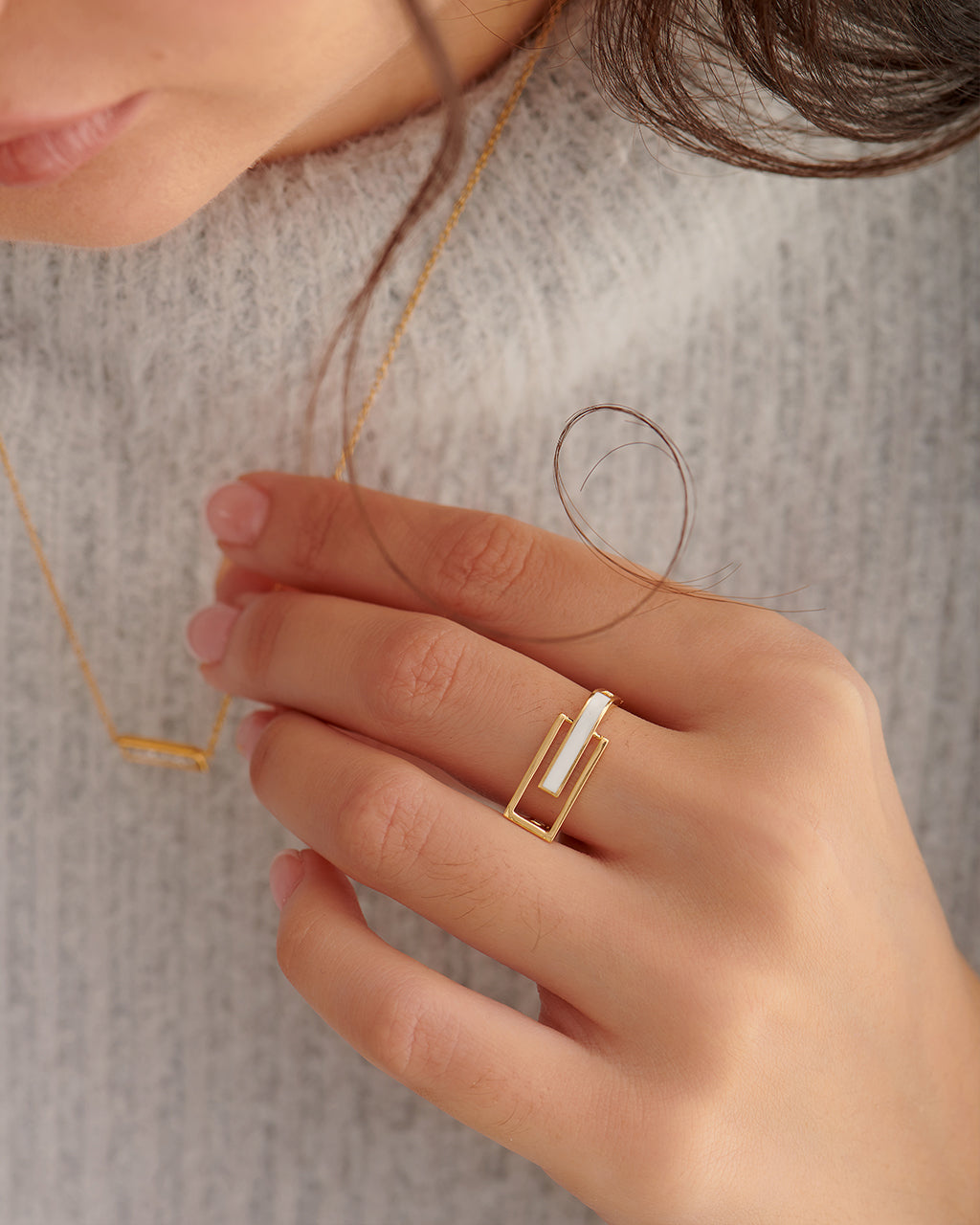 Square White Cera Band, 14K Solid Gold-4