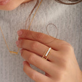 Square White Cera Band, 14K Solid Gold-4