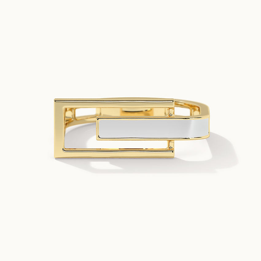 Square White Cera Band, 14K Solid Gold-3
