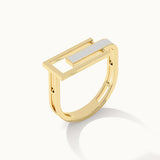 Square White Cera Band, 14K Solid Gold-7