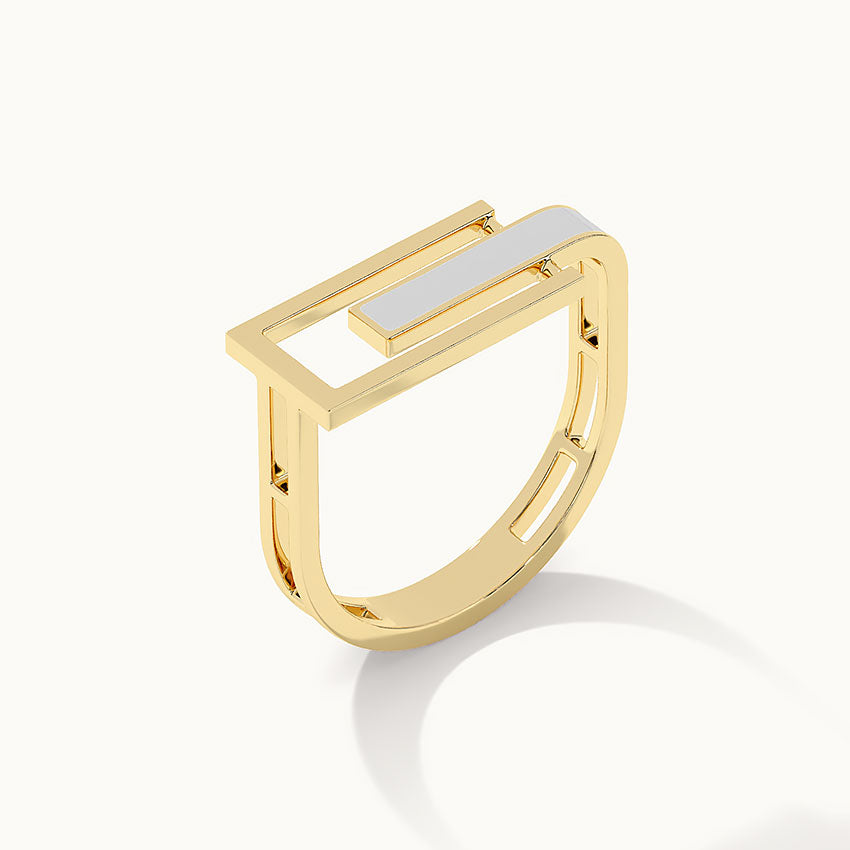 Square White Cera Band, 14K Solid Gold-7