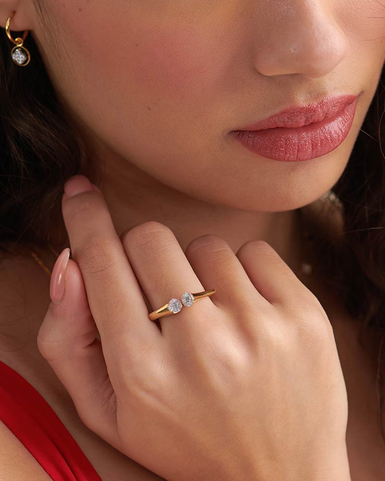 Square Front Open Band, 14K Gold Vermeil, 1/3 ct Lab Grown Diamond-2