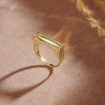 Square Green Cera Band, 14K Solid Gold-8
